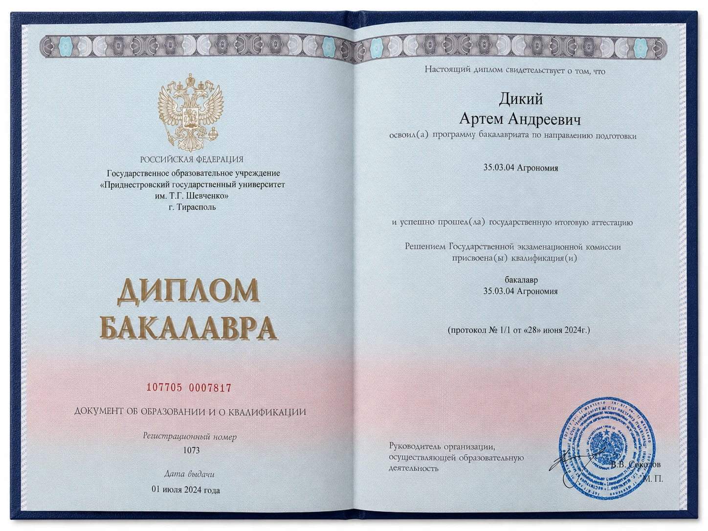 Документ об образовании: Артем Дикий